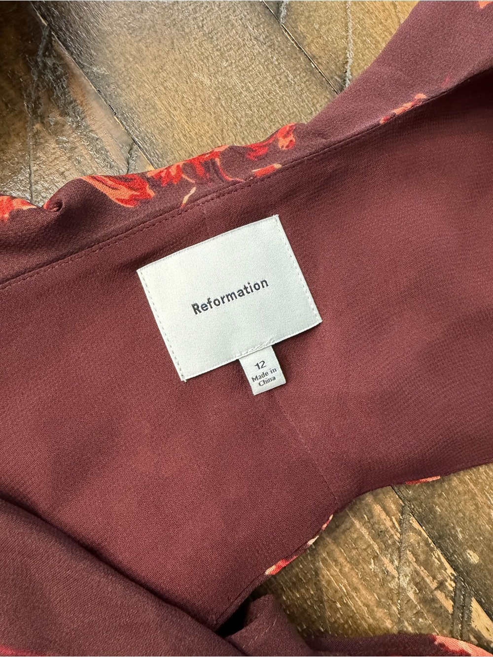 Reformation Evra Lace Georgette Burgundy Maxi Dress with Rust Floral Print - Picture 13 of 13